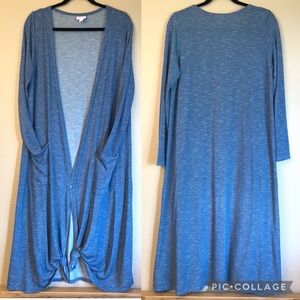 LULAROE SARAH Size S Duster Long Sleeve Cardigan Sweater Blue White Stripe